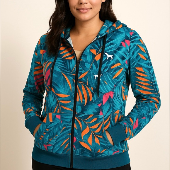 (A4) Victoria’s Secret Tropical print full zip Long-sleeve hooded jacket, Size L - Picture 1 of 9